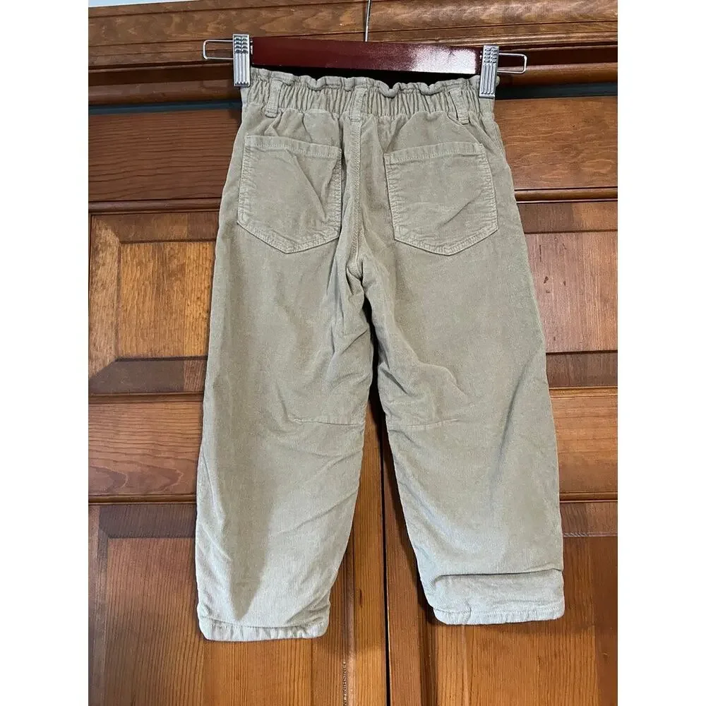 Zara Kids Corduroy Barrel Pants Beige Tan Elastic Waist Scandinavian Size 5
